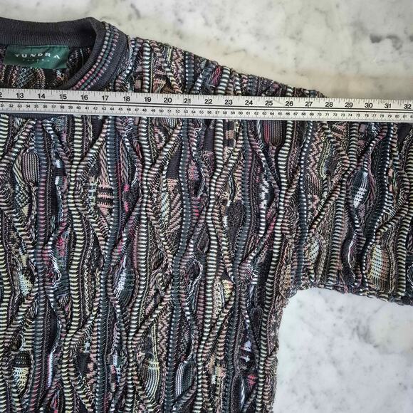 VTG TUNDRA Canada Sweater Crew Neck Gray 3D Chunky Knit 90s Coogi Style LG - Picture 7 of 10